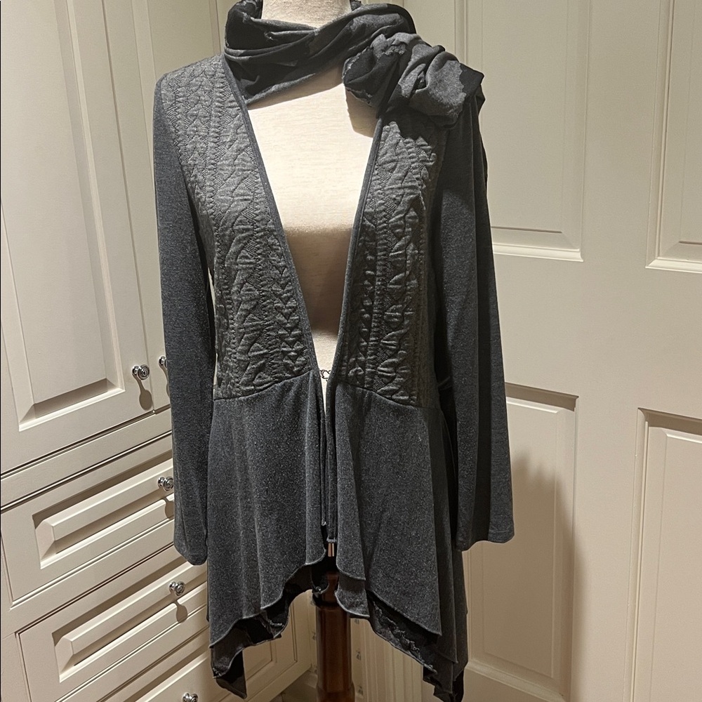 Medium Gray Long Sweater Jacket With Attached Gra… - image 3